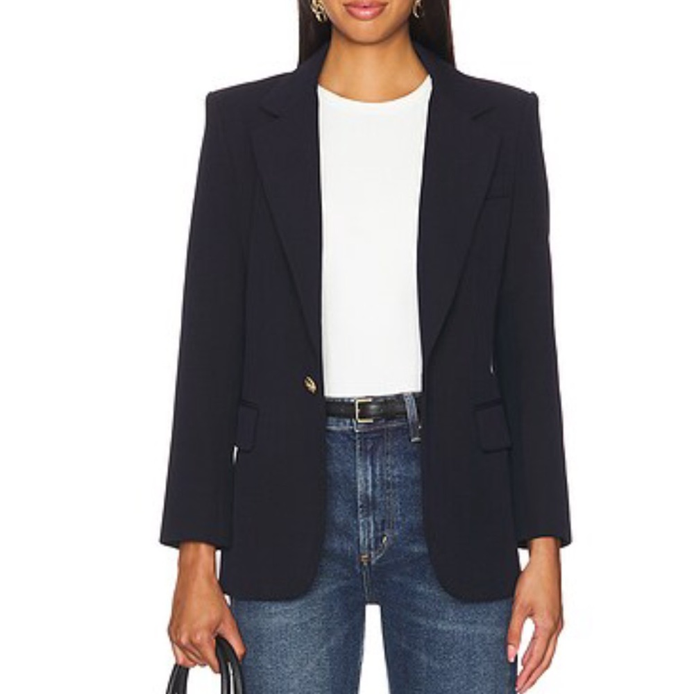 A.L.C Davin Blazer Size 00 Single Breasted Long Sleeve Quiet Luxury In Midnight